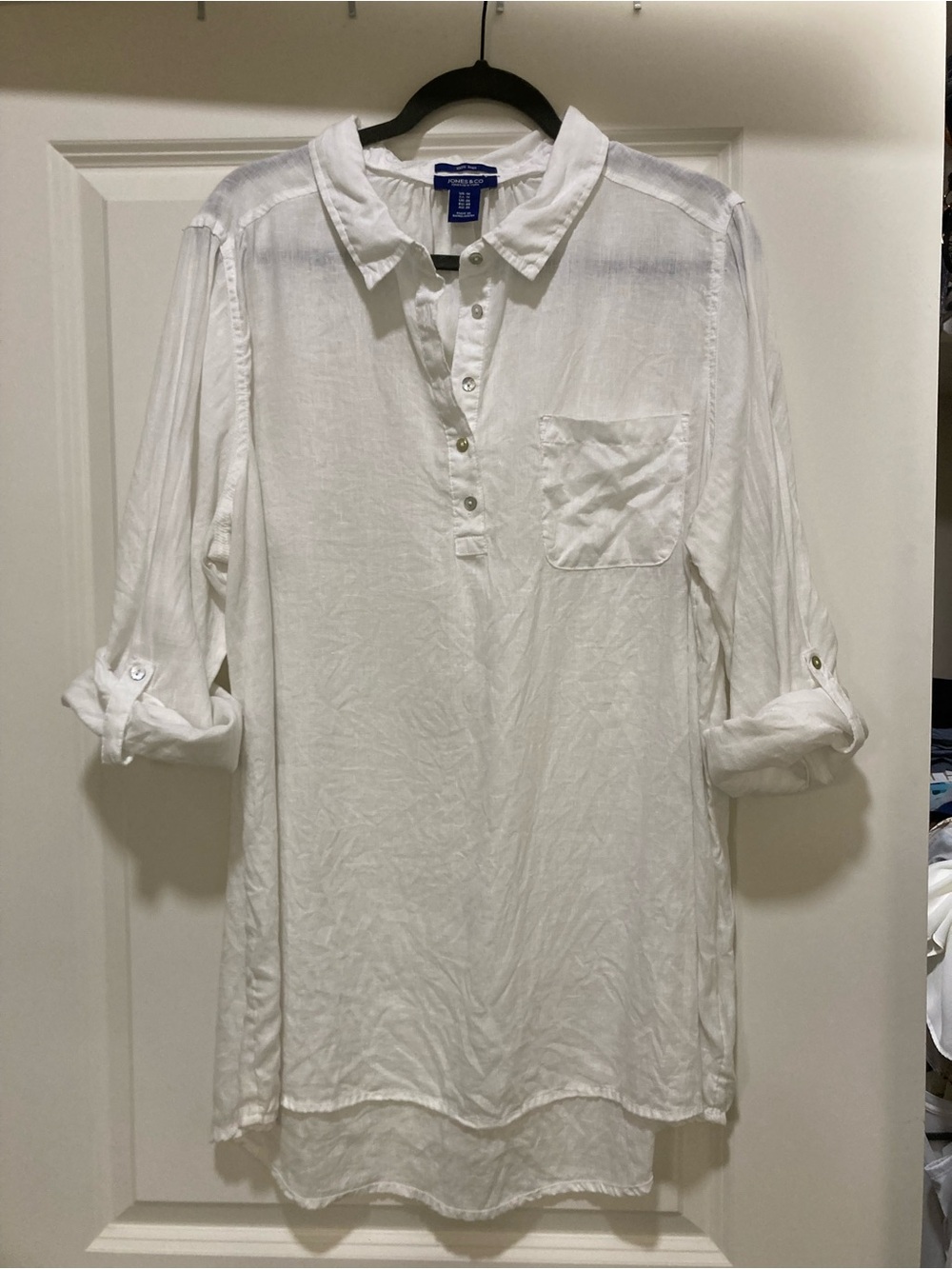 croft & barrow White Roll-Sleeve Button-Front Tunic